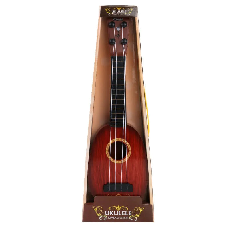 Colourful plastic ukulele toy for children with 10 style options including A, C, E, G, H, I, J