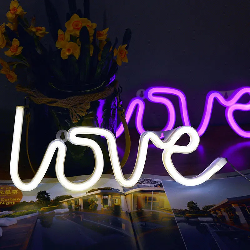 LED neon sign light with pink warm white colour options and dual battery USB power
