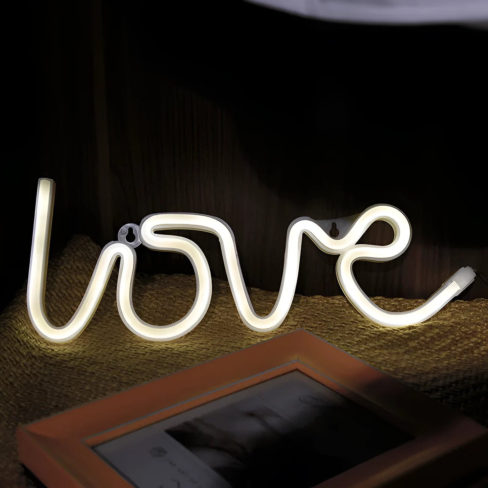 LED neon sign light with pink warm white colour options and dual battery USB power