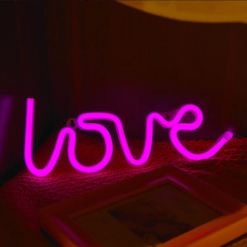 LED neon sign light with pink warm white colour options and dual battery USB power