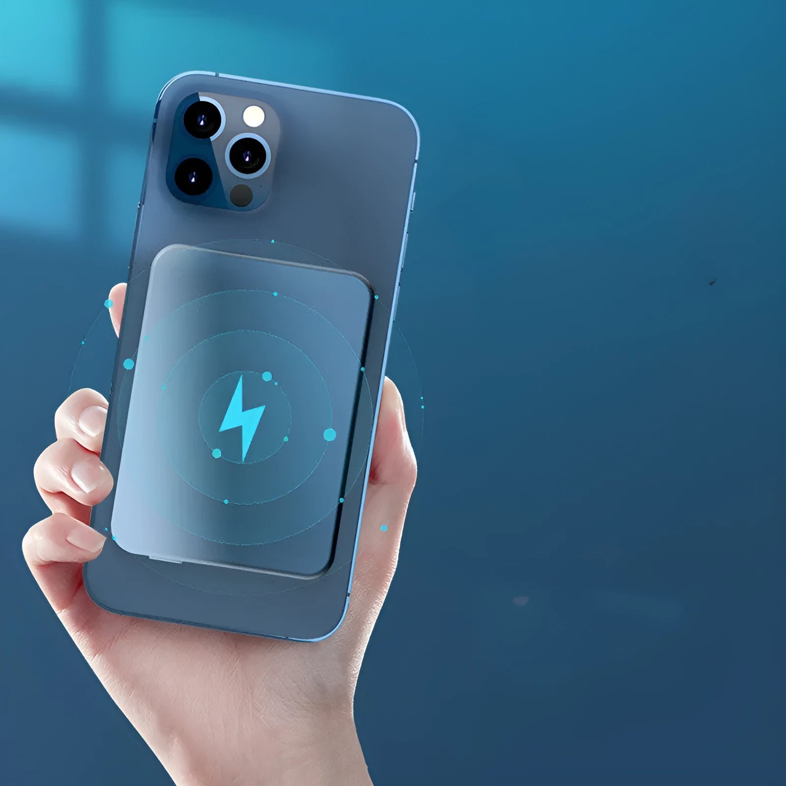 Silver aluminium wireless magnetic charging power bank showing USB-C port and dimensions