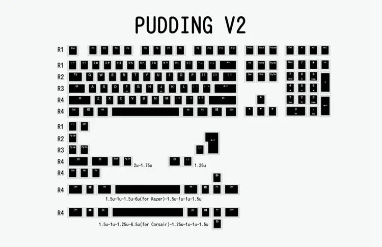 White and black PBT double-shot pudding keycaps for backlit mechanical keyboards.