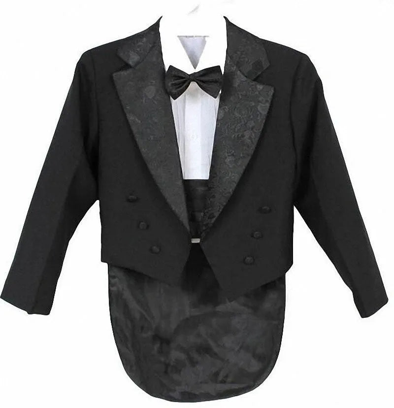 Children's formal suit set in black with long sleeves and trousers, isolated on white background