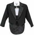 Children's formal suit set in black with long sleeves and trousers, isolated on white background