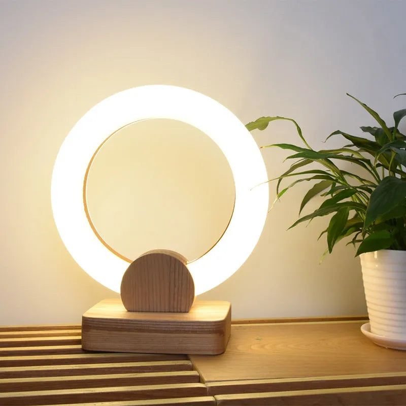 Wooden circular chandelier with acrylic shade in Nordic style design for living room or dining room