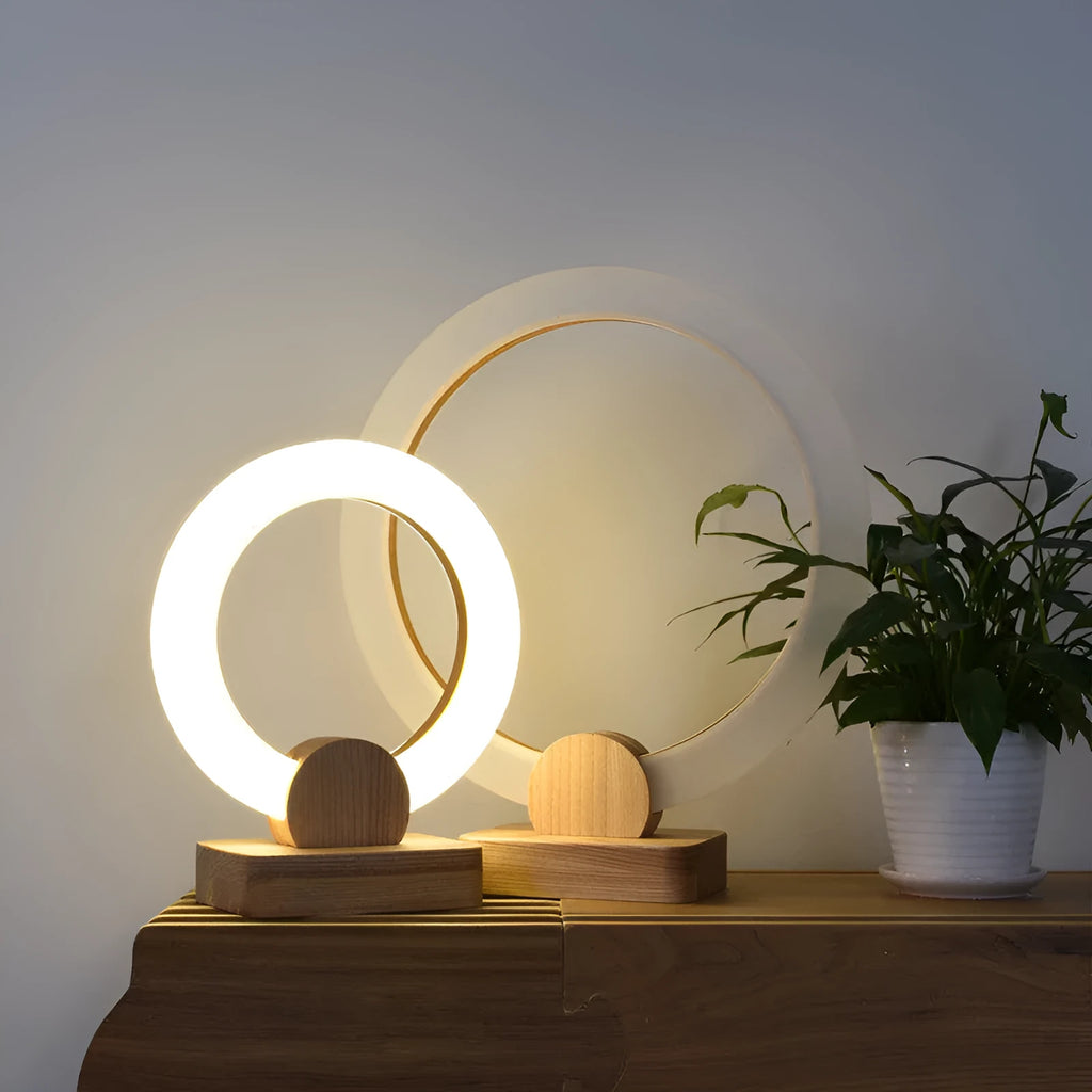 Wooden circular chandelier with acrylic shade in Nordic style design for living room or dining room