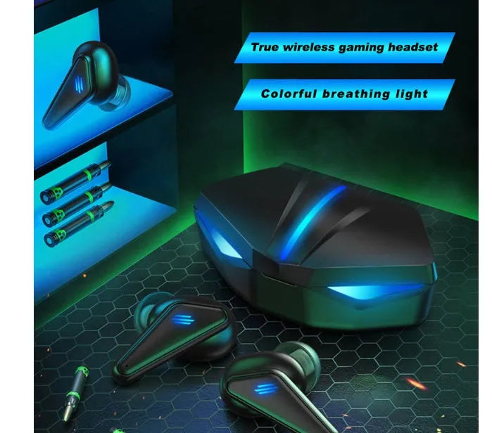 Blue K55 wireless Bluetooth gaming earbuds with TWS stereo and low latency for mobile gaming
