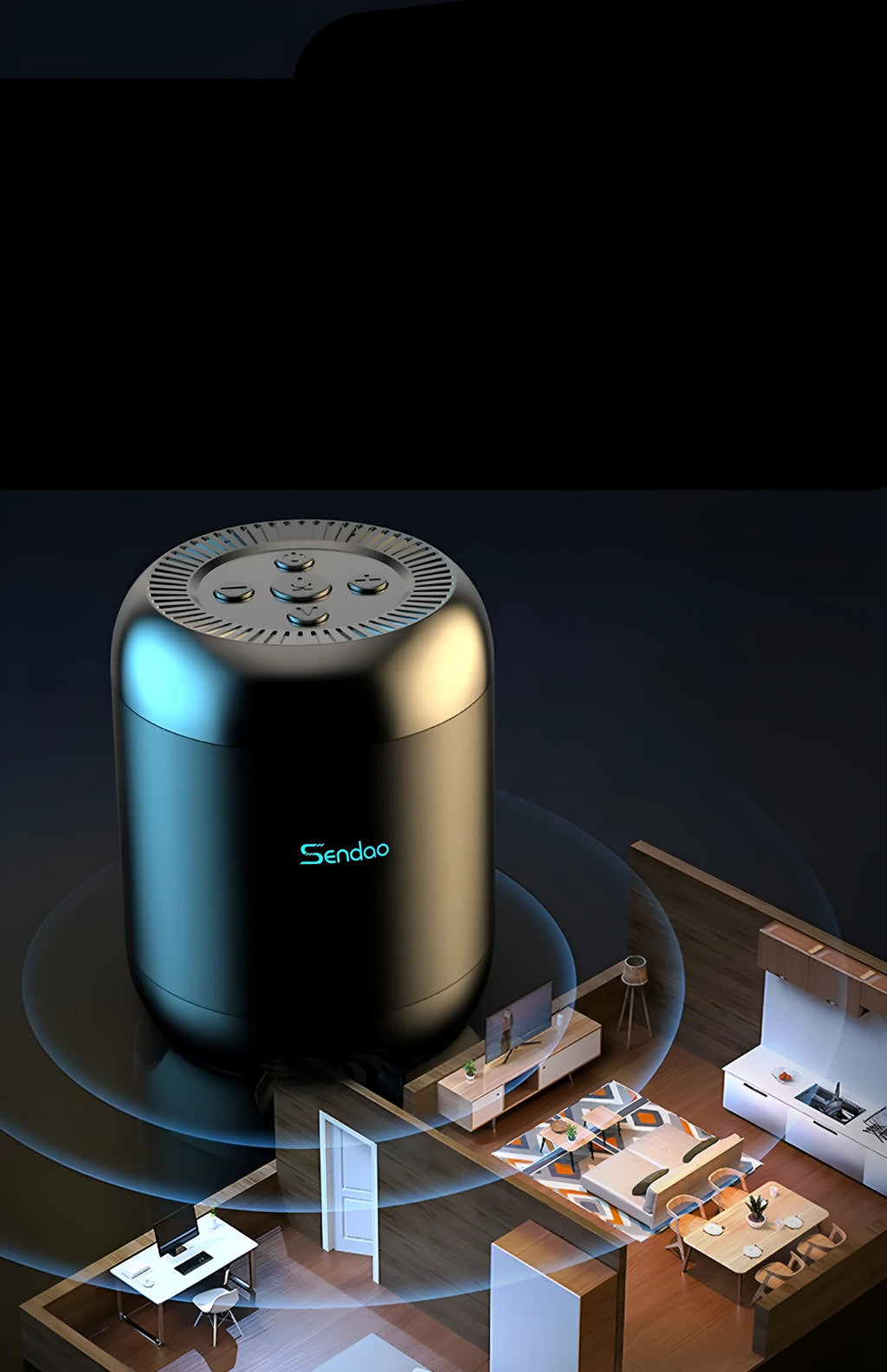 Small black wireless Bluetooth speaker with card reader slot and USB port