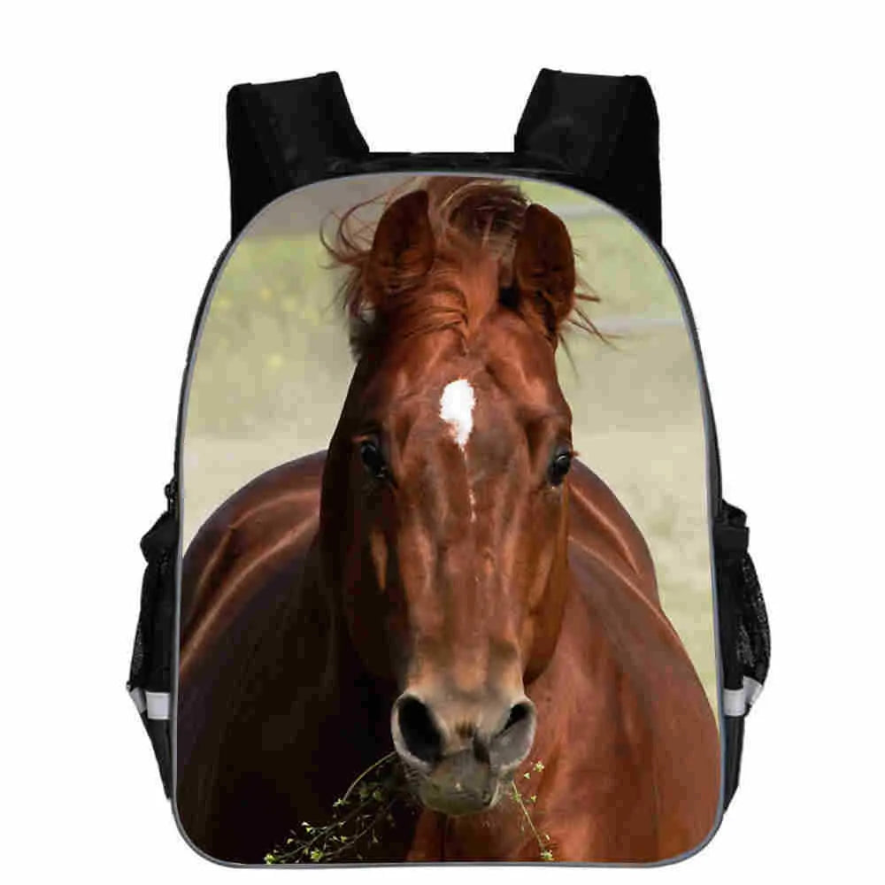 Horse cartoon design school backpack in polyester with multiple size options