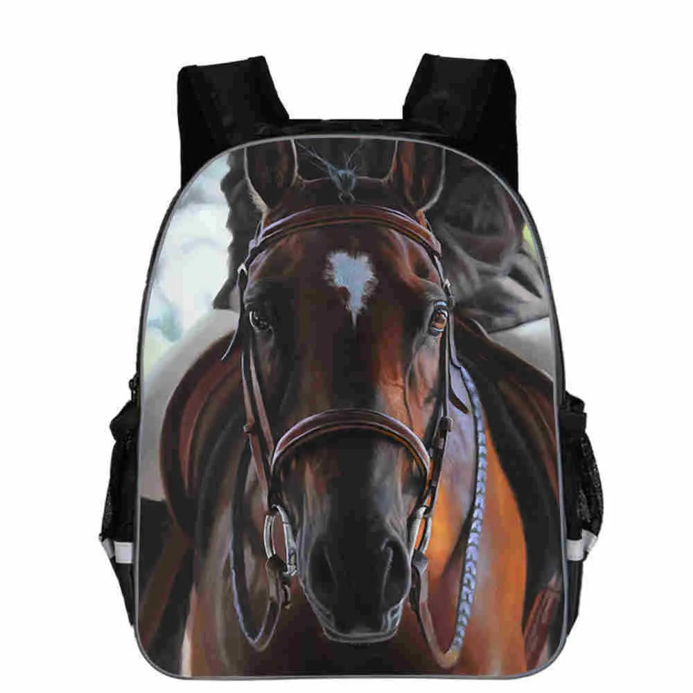 Horse cartoon design school backpack in polyester with multiple size options