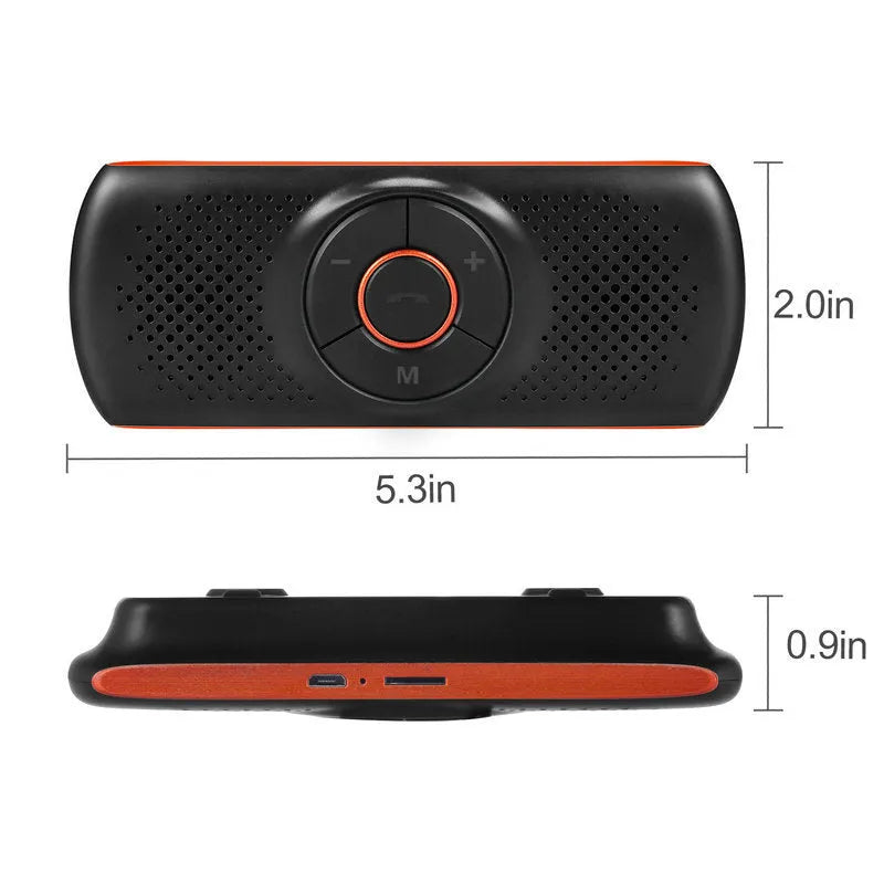 Orange Bluetooth car hands-free speaker with sun visor mount for wireless smartphone audio