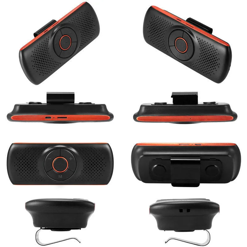 Orange Bluetooth car hands-free speaker with sun visor mount for wireless smartphone audio
