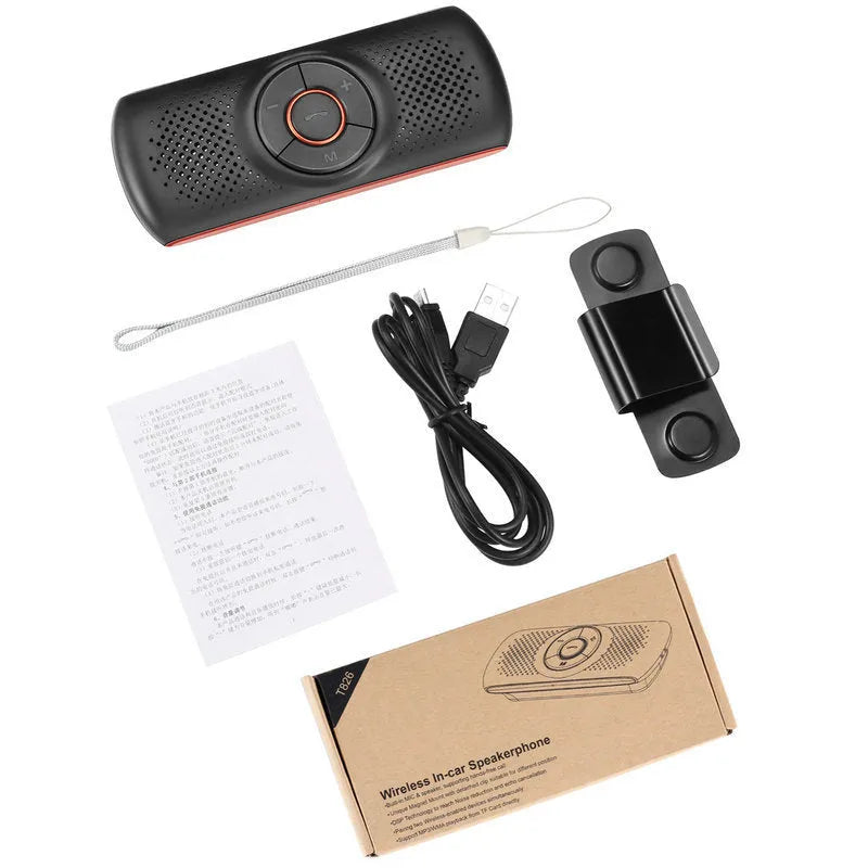 Orange Bluetooth car hands-free speaker with sun visor mount for wireless smartphone audio