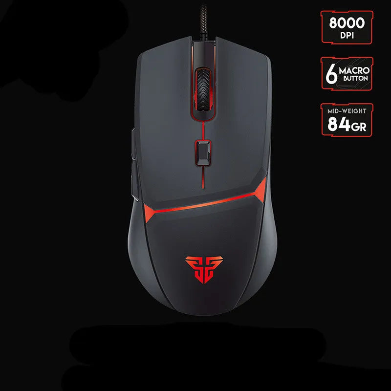 Fantech Vx7 wired gaming mouse with 6D macro buttons, 8200 DPI optical sensor, ergonomic design, black colour