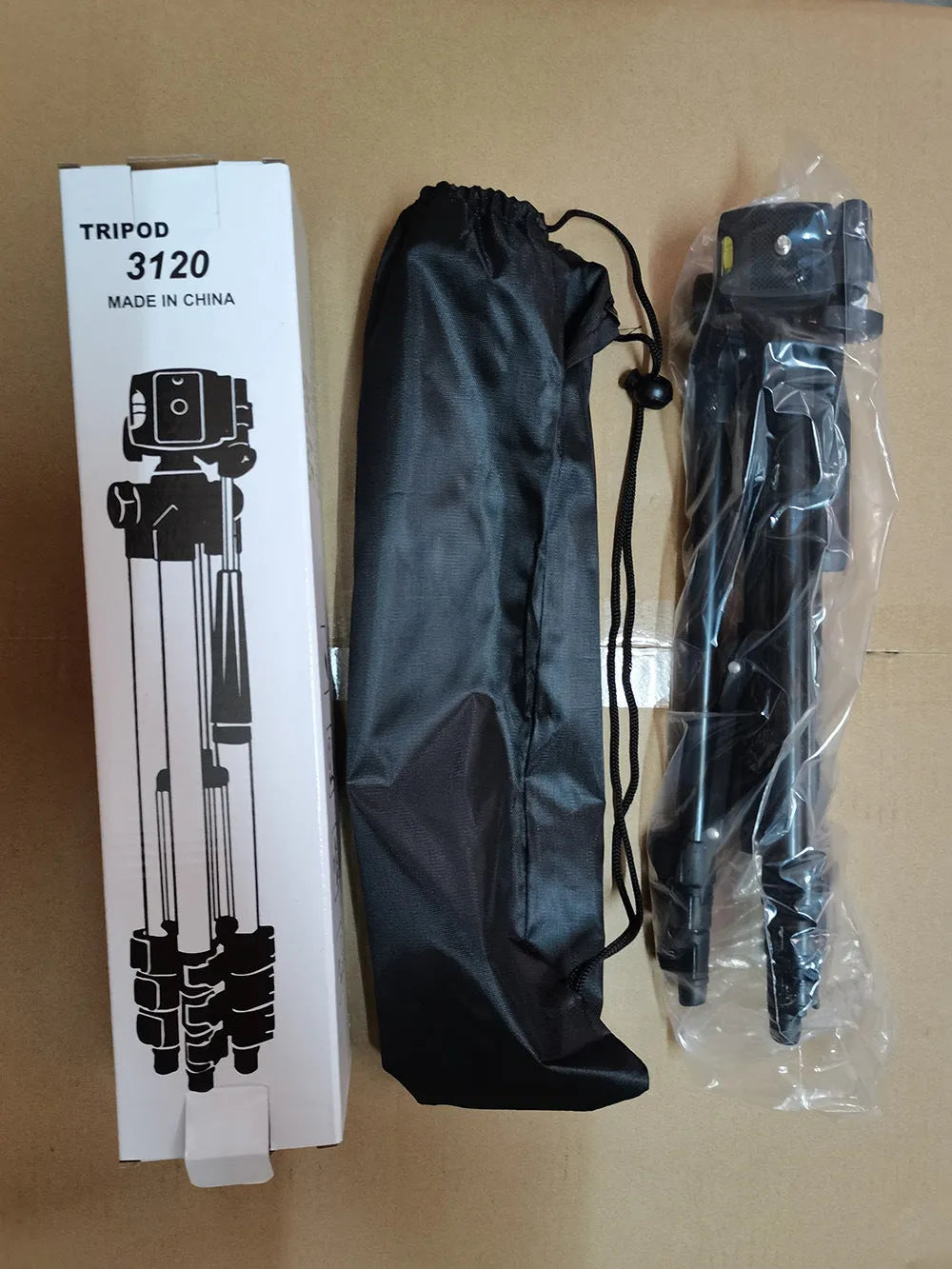 Black aluminium alloy portable tripod with 3D head extended to its maximum height