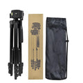Black aluminium alloy portable tripod with 3D head extended to its maximum height