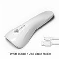 White portable 5W UV LED nail lamp with 3 beads and Micro USB charging on a table