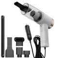 Black portable car vacuum cleaner with accessories for home and automotive use