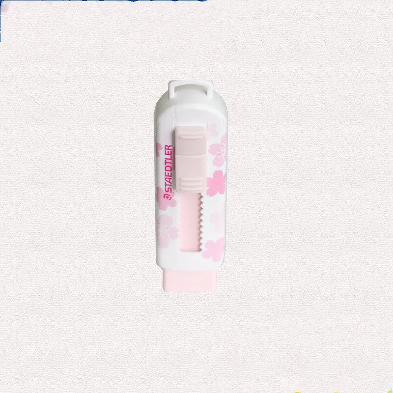 Square pink push-pull rubber eraser with replaceable core, 86mm length