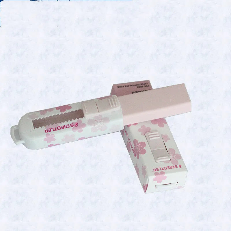 Square pink push-pull rubber eraser with replaceable core, 86mm length