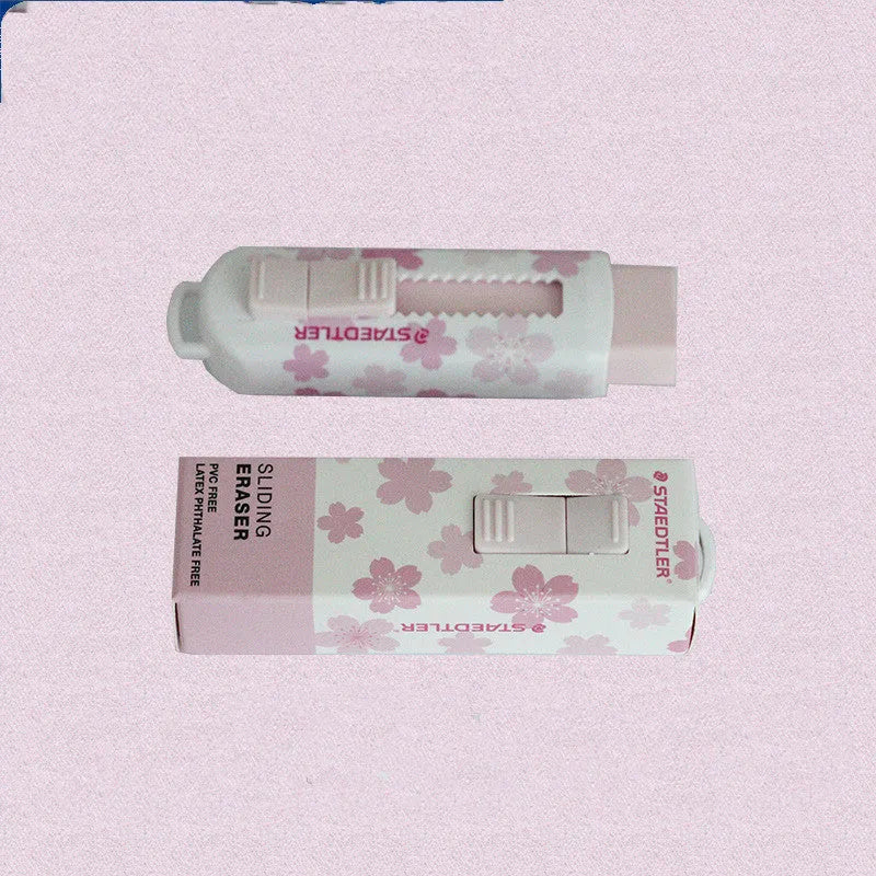 Square pink push-pull rubber eraser with replaceable core, 86mm length