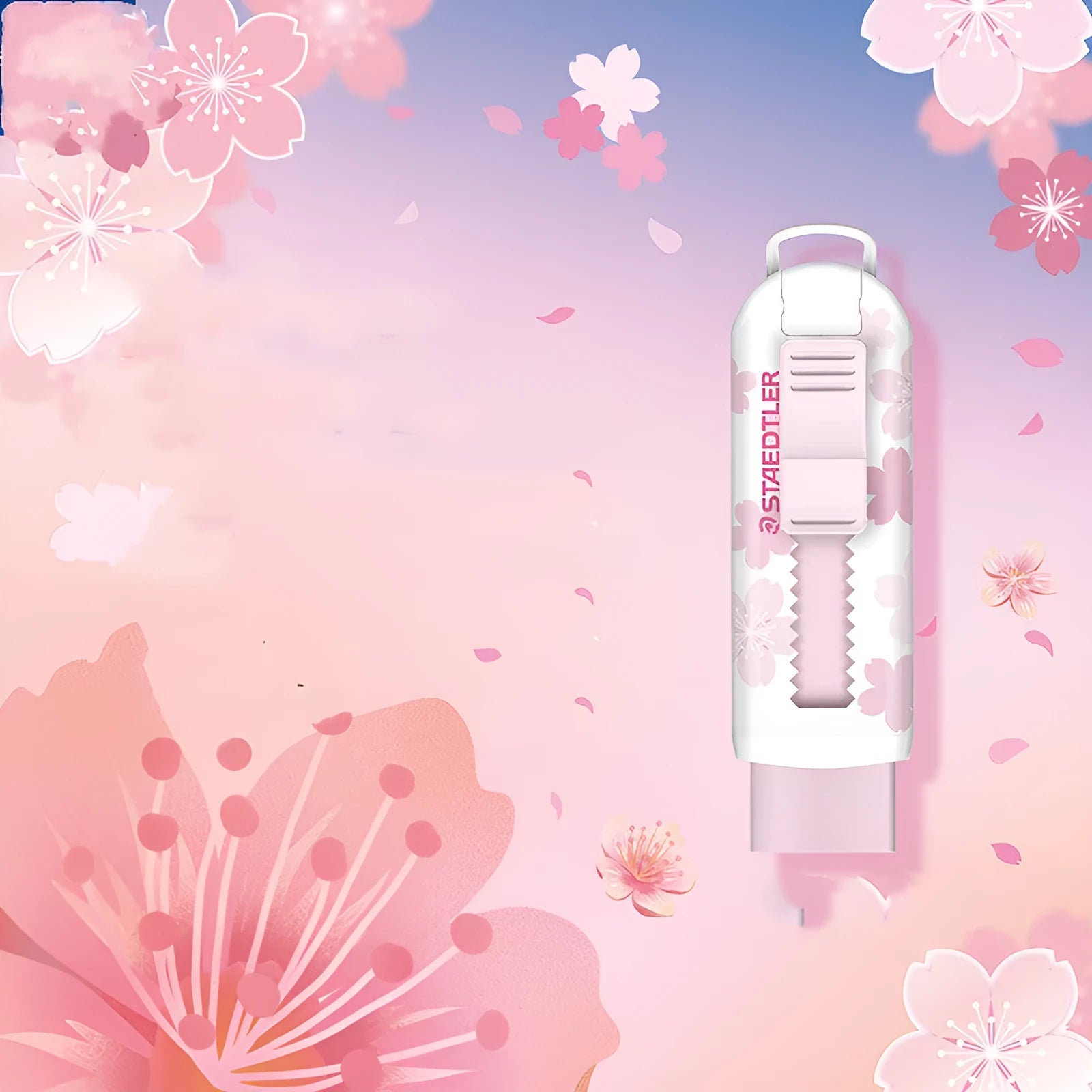Square pink push-pull rubber eraser with replaceable core, 86mm length
