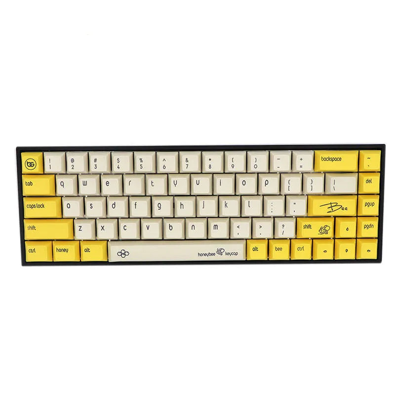 68-key PBT mechanical keyboard keycap set showing multiple colour options including blue, grey and pink
