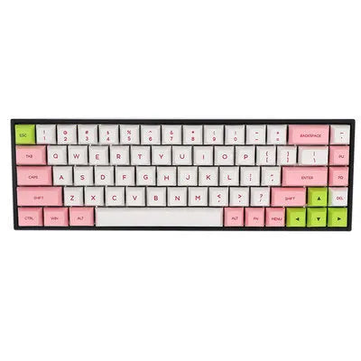 68-key PBT mechanical keyboard keycap set showing multiple colour options including blue, grey and pink