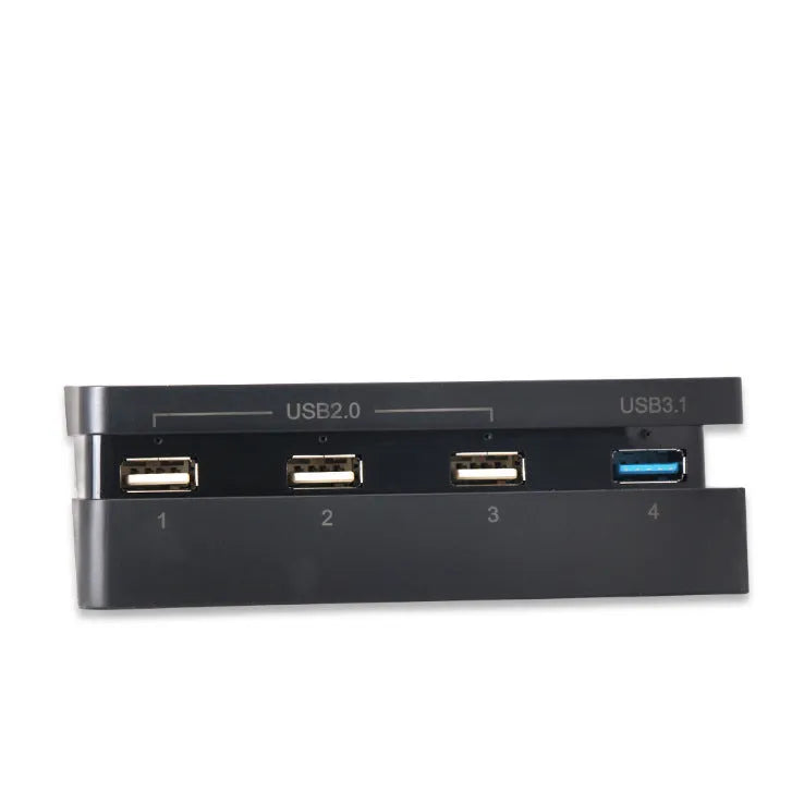 Black PS4 Slim USB hub with 2.0 and 3.0 interfaces for PlayStation 4 console expansion
