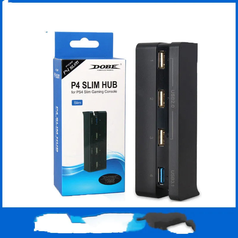 Black PS4 Slim USB hub with 2.0 and 3.0 interfaces for PlayStation 4 console expansion