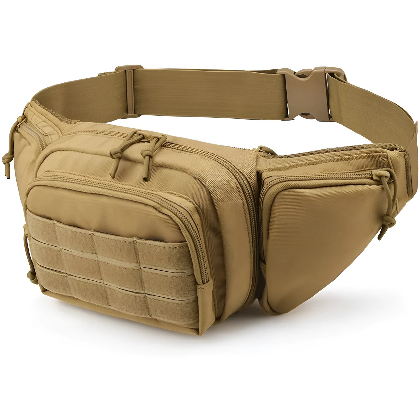 Men's tactical multifunctional waist bag in black or khaki with adjustable belt for unisex use.