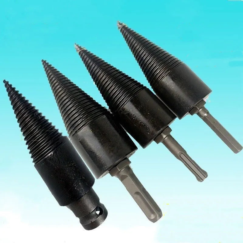 Hexagonal metal wood splitting drill bit with cone tip for electric hand drills and hammers.