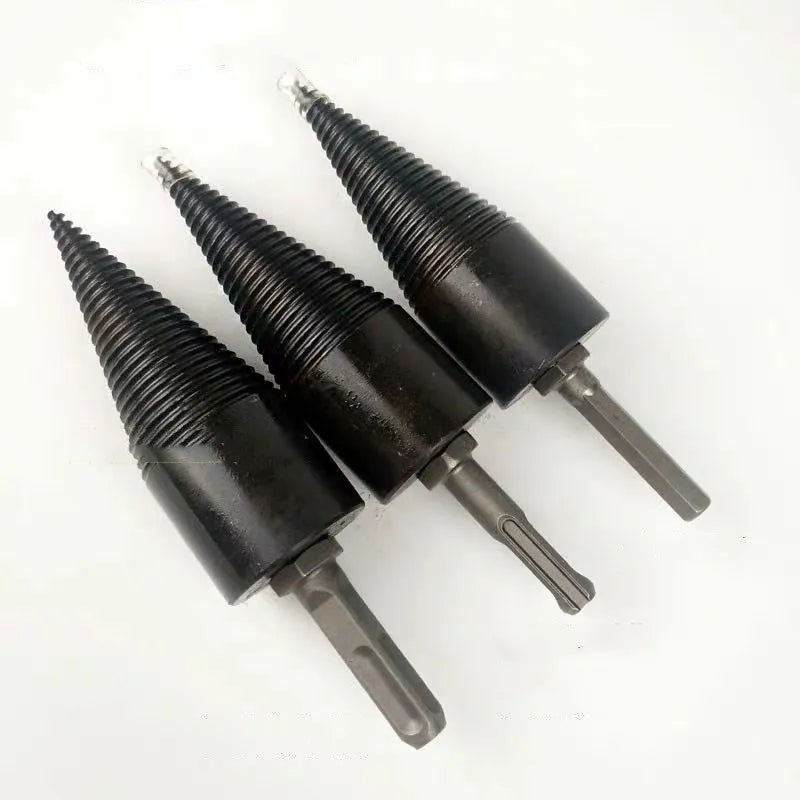 Hexagonal metal wood splitting drill bit with cone tip for electric hand drills and hammers.