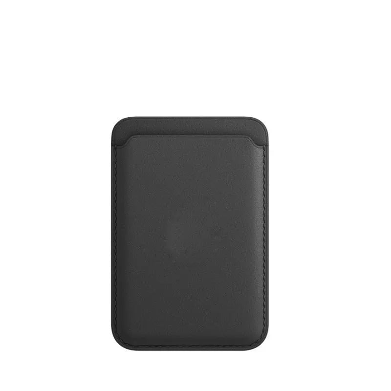 Black PU leather MagSafe iPhone case with a card slot on the back.
