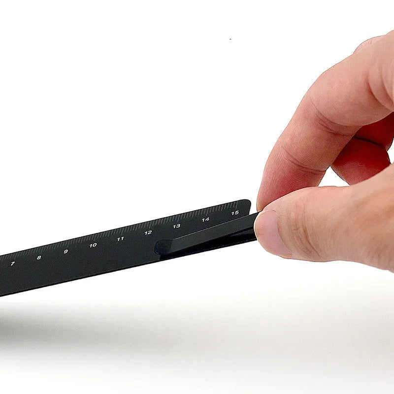 RUMA retro style metal aluminium bookmark ruler with 15cm laser-engraved scale in black grey colour