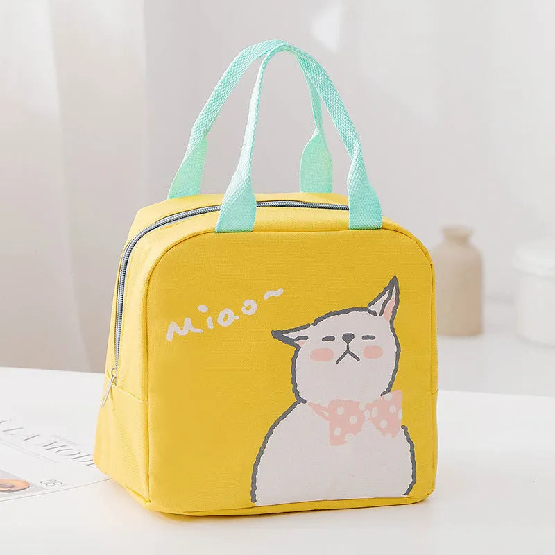 Thickened thermal insulation lunch bag in Oxford cloth with carrying handle and multiple colour pattern options