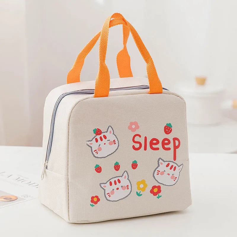 Thickened thermal insulation lunch bag in Oxford cloth with carrying handle and multiple colour pattern options