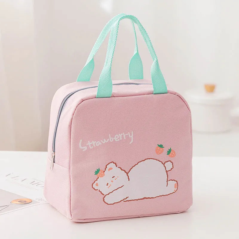 Thickened thermal insulation lunch bag in Oxford cloth with carrying handle and multiple colour pattern options