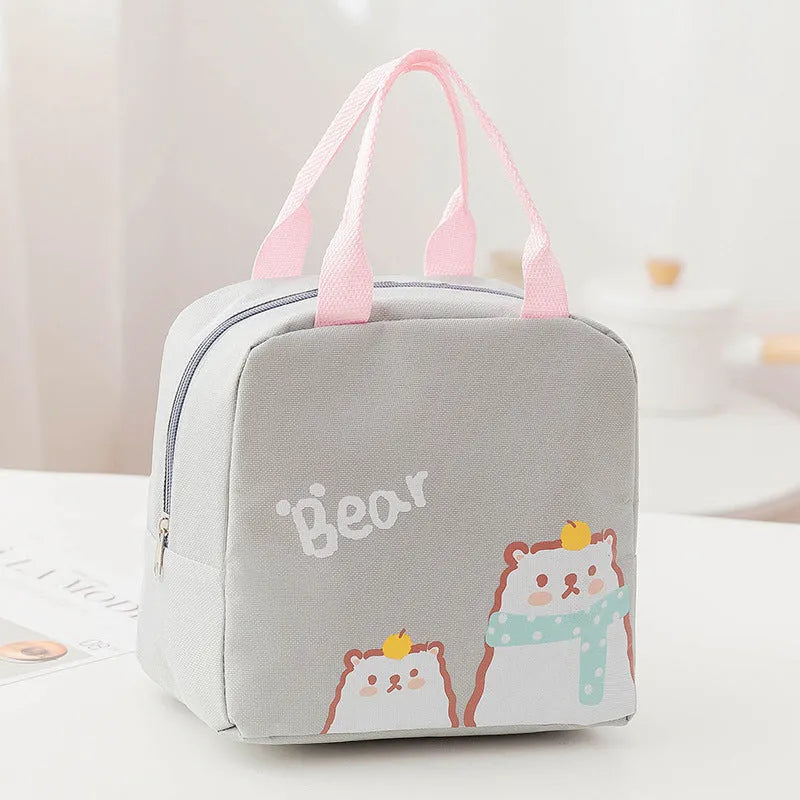 Thickened thermal insulation lunch bag in Oxford cloth with carrying handle and multiple colour pattern options