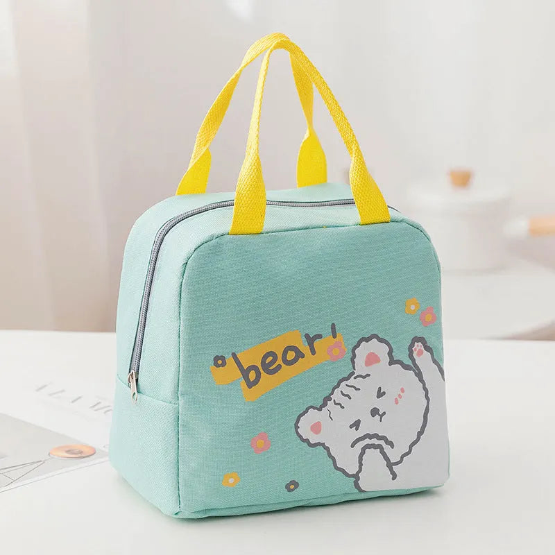 Thickened thermal insulation lunch bag in Oxford cloth with carrying handle and multiple colour pattern options