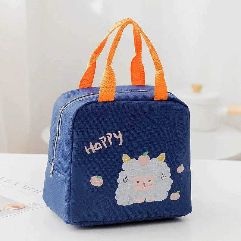 Thickened thermal insulation lunch bag in Oxford cloth with carrying handle and multiple colour pattern options