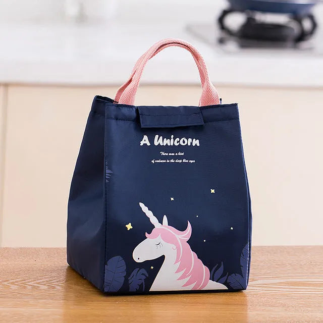 Thickened thermal insulation lunch bag in Oxford cloth with carrying handle and multiple colour pattern options