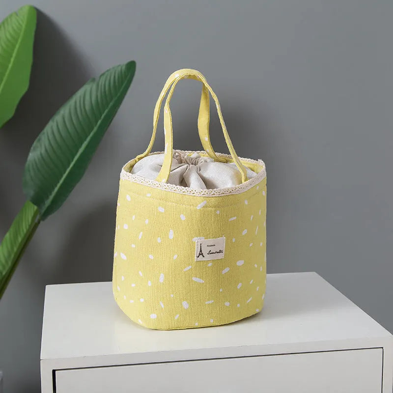 Thickened thermal insulation lunch bag in Oxford cloth with carrying handle and multiple colour pattern options