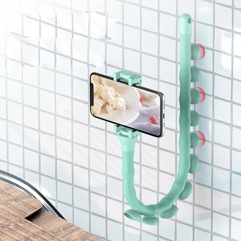 Black flexible rubber lazy bracket phone holder with suction cup base extended to show 62cm length.