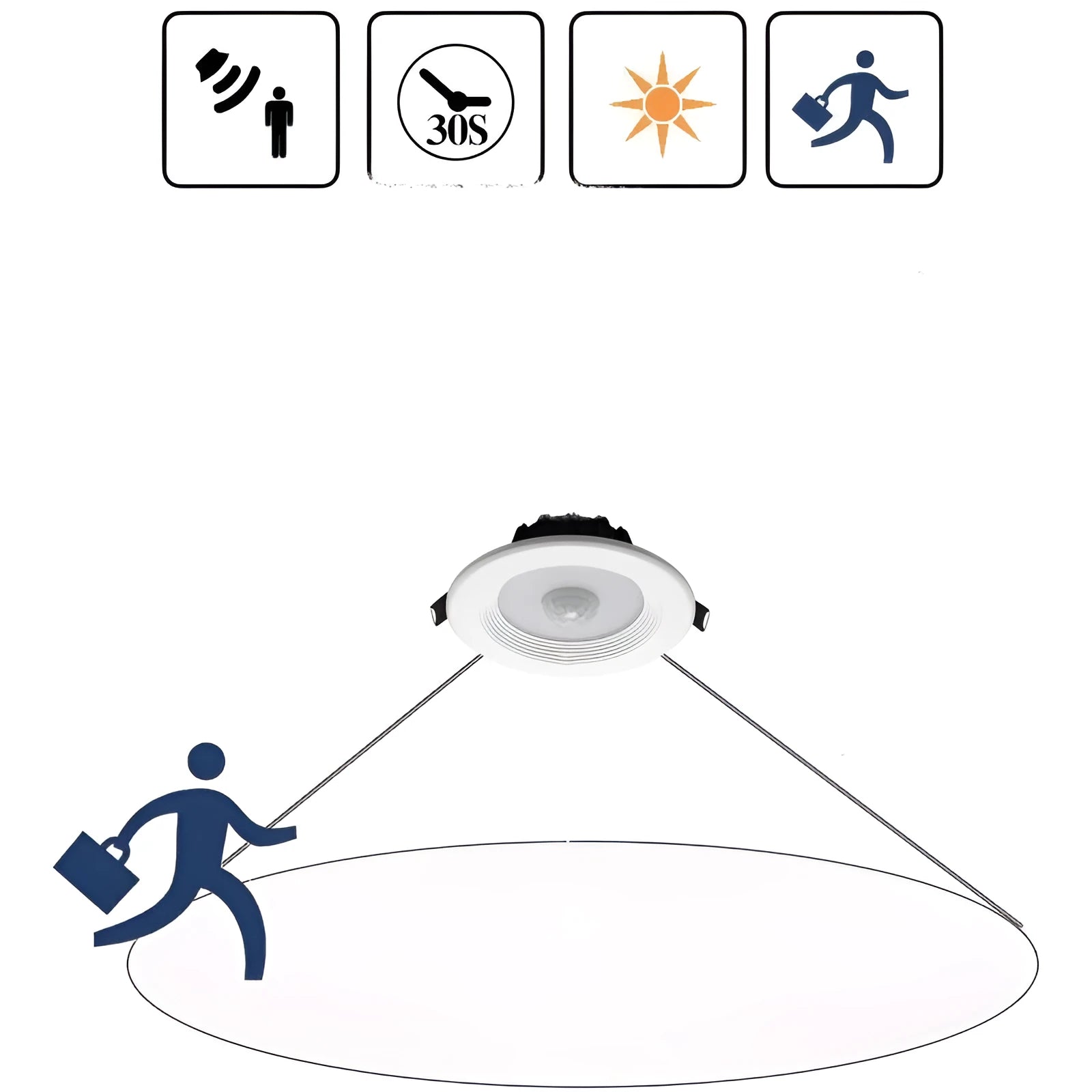 Infrared body sensing aluminium LED down light for kitchen study toilet installation