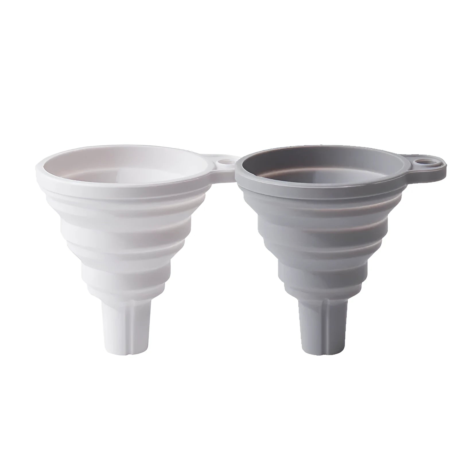 Silicone folding funnel in grey for pouring oil into a bottle in a modern kitchen