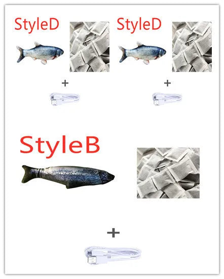 Multicolor USB rechargeable electric jumping fish cat toy measuring 30cm long
