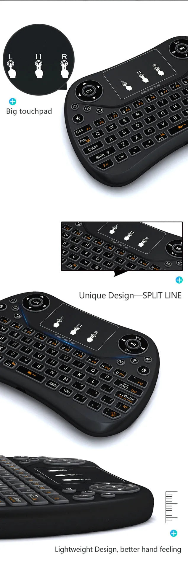 Mini touch keyboard with seven-color backlight and 2.4G wireless USB interface
