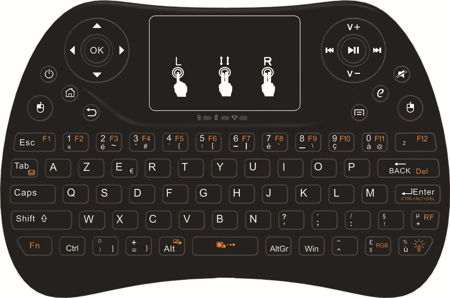 Mini touch keyboard with seven-color backlight and 2.4G wireless USB interface