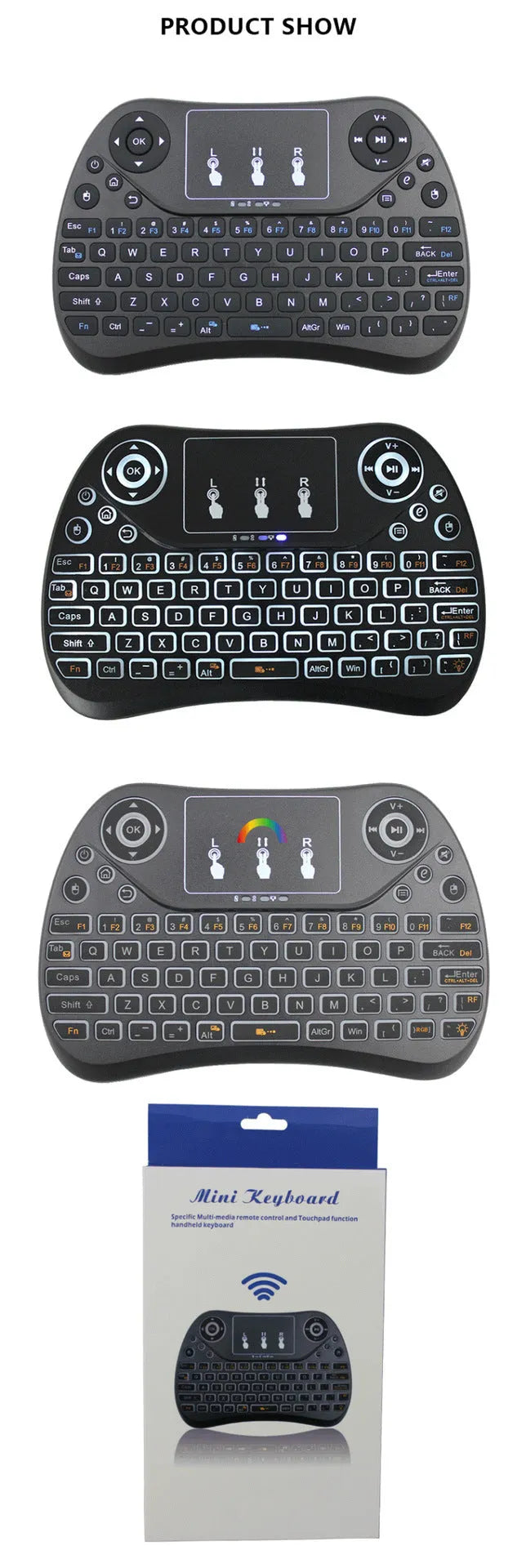 Mini touch keyboard with seven-color backlight and 2.4G wireless USB interface